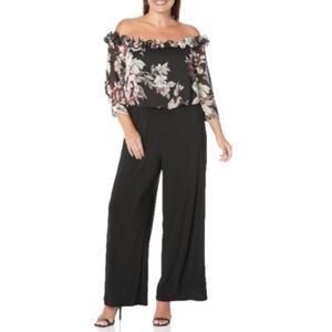 NEW Adrianna Papell Black/Floral‎ Off the Shoulder Jumpsuit Size 2